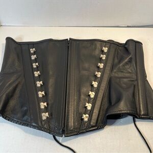 Elegant Black Leather Corset with Silver Details